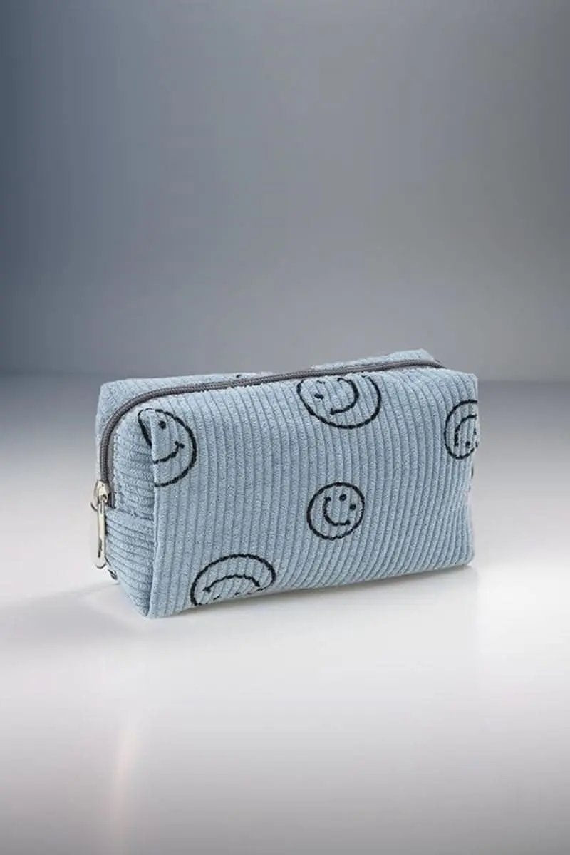 Zenana Smiley Face Corduroy Cosmetic Pouch - Love Salve